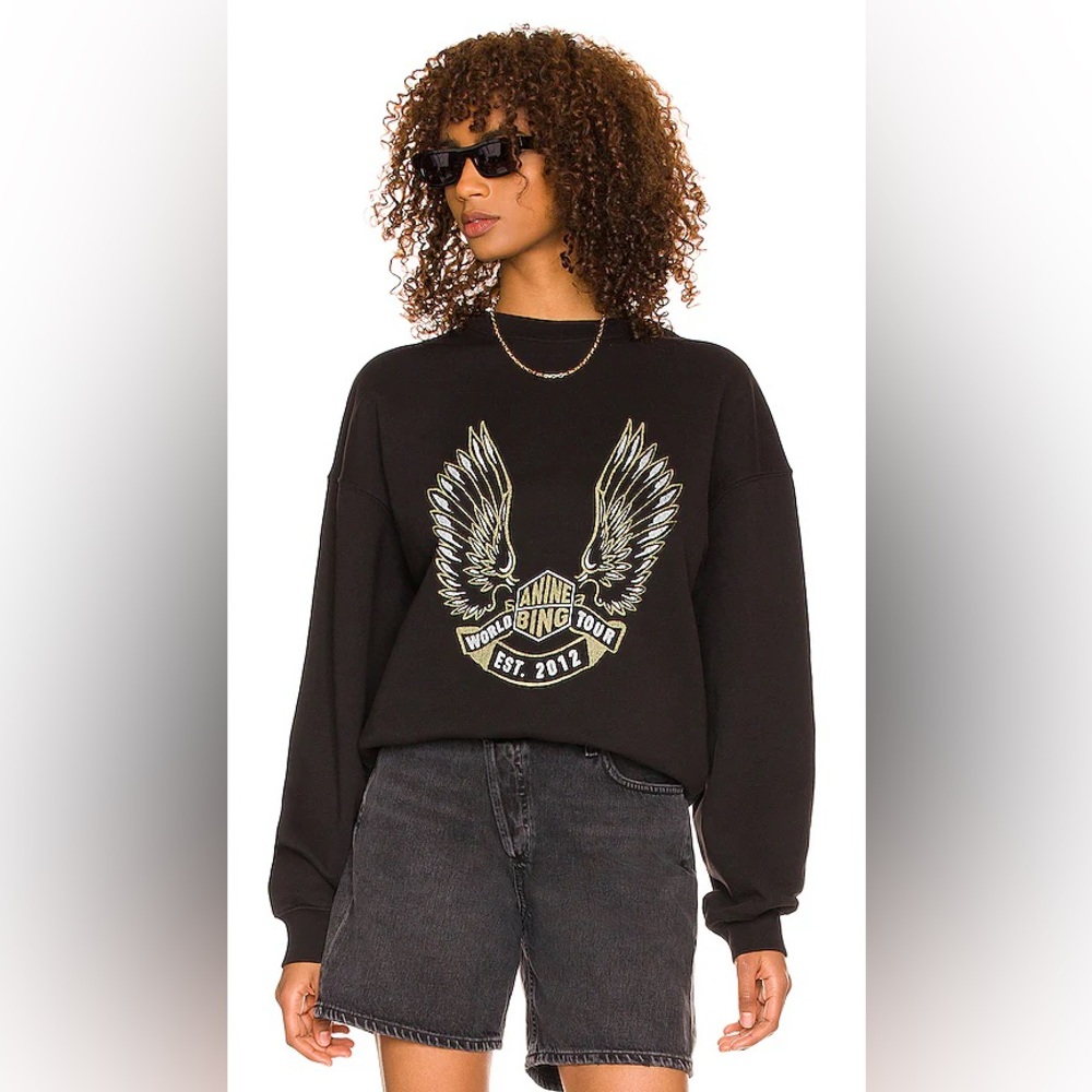 Anine Bing Kenny Gold Wings Sweatshirt Size Large